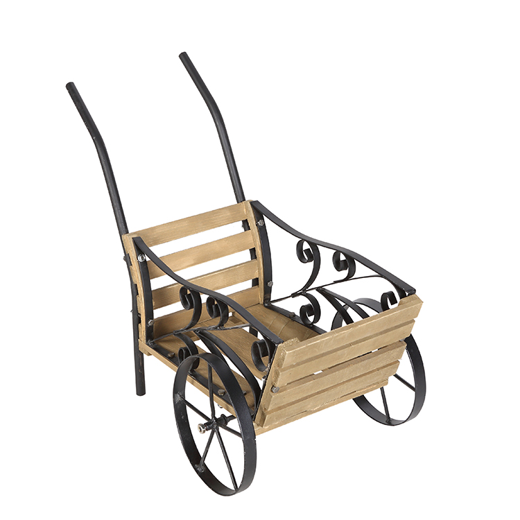 Wooden Flower Cart Wagon Decorative Indoor Outdoor Garden Planter Moveable Garden Cart